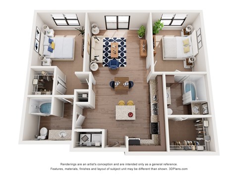 Floor plan for 2 beds, 2 baths, 1108 sqft